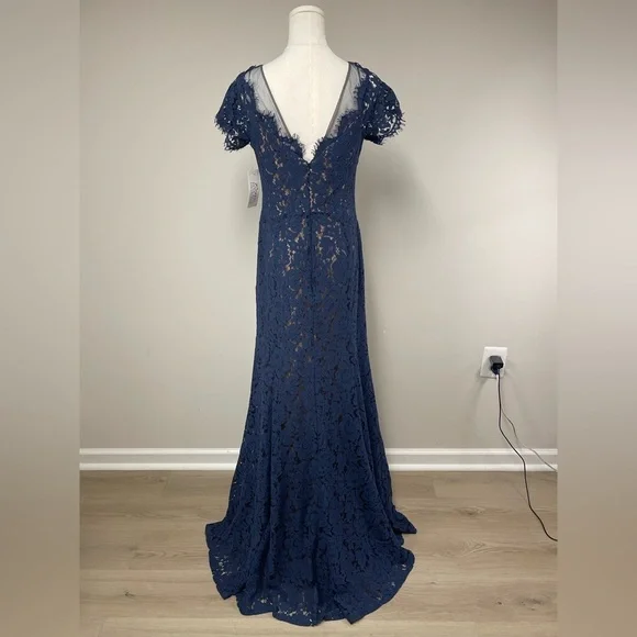 NWT Rene Ruiz Illusion Lace Floral Gown Navy Blue Size 6 - Picture 12 of 16